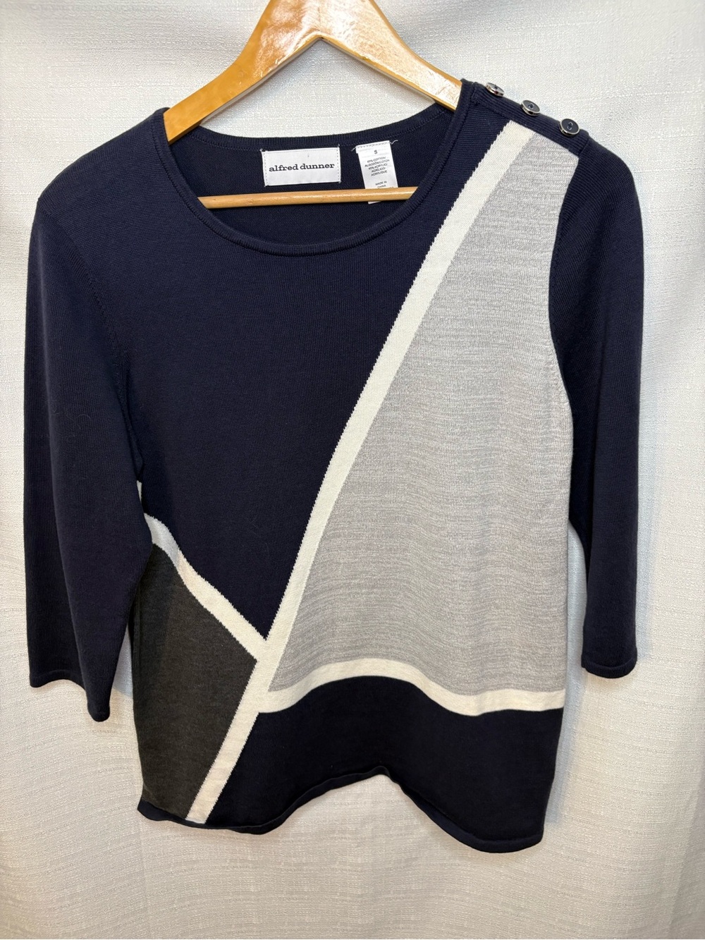 Alfred Dunner Navy, Gray & Cream Geometric Crewneck Sweater